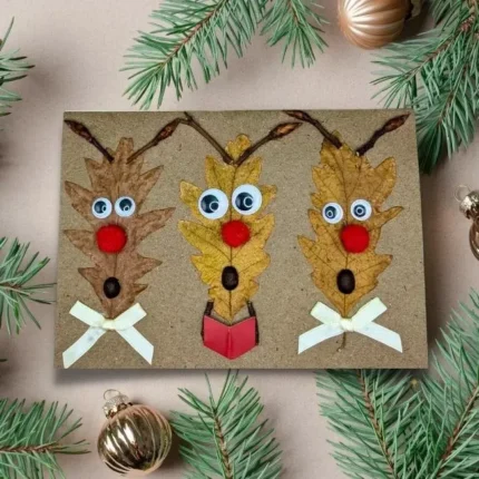 Handmade-Christmas-card-with-reindeer-family