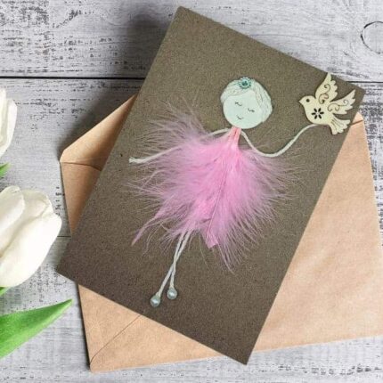 Handmade-card-for-her-with-pink-feathers-1