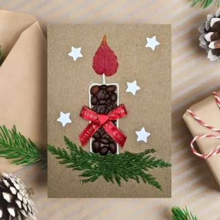 Handmade-Christmas-Card-with-Candle-and-Ribbon-Ornament