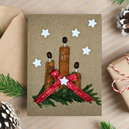 Handmade-Christmas-Greeting-Card-made-of-cinnamon-sticks-and-red-bow