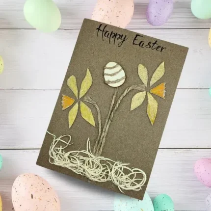 Handmade-Happy-Easter-Card-with-Yellow-Spring-Flowers-and-Egg