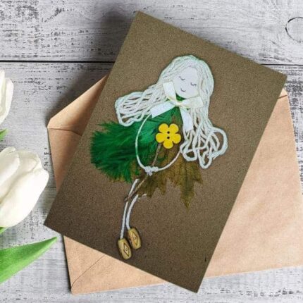 Handmade-card-for-her-with-green-feathers-2