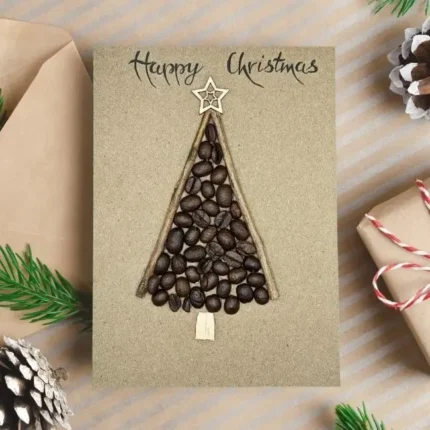 Handmade-Christmas-Tree-Card-made-of-coffee-bean