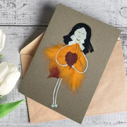 Handmade-card-for-her-with-orange-feather-2