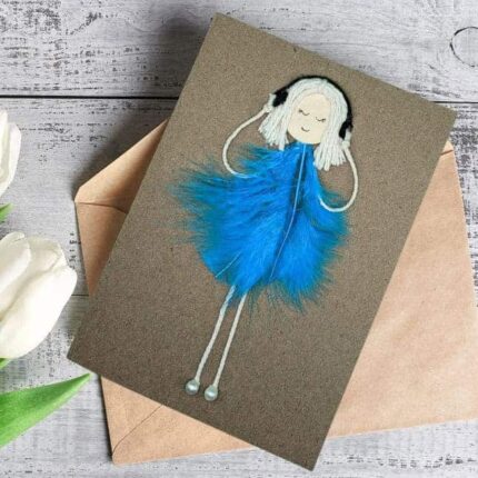 Handmade-card-for-her-with-blue-feathers-1