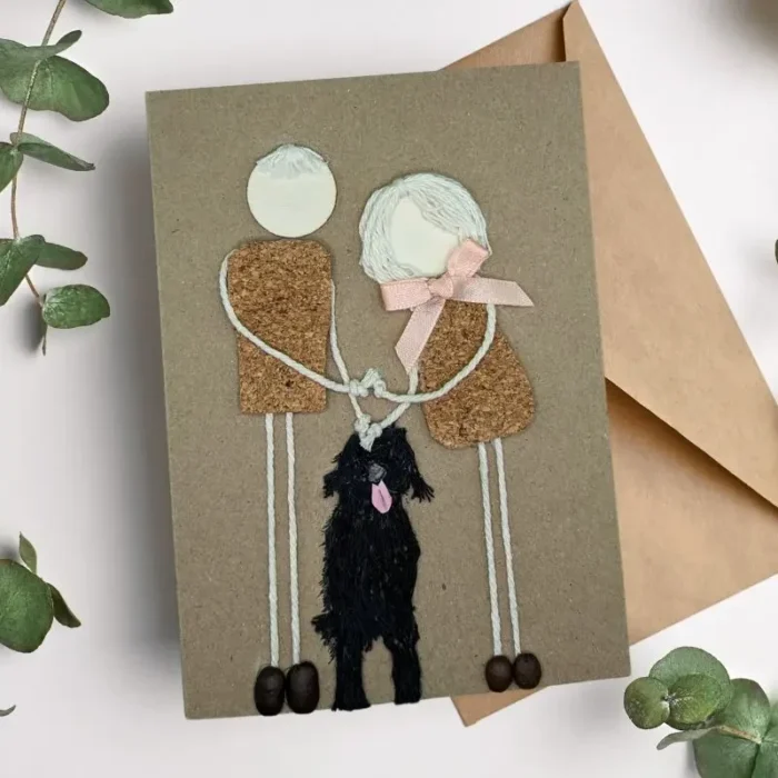 Personalised handmade wedding anniversary card paws and love