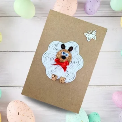 Handmade-Easter-card-idea-personalised-with-happy-sheep-and-butterfly