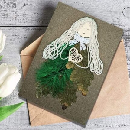 Handmade-card-for-her-with-green-feathers-5