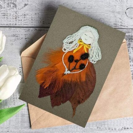 Handmade-card-for-her-with-orange-feather-1