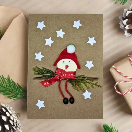 Handmade-Christmas-card-with-a-bird-pretending-to-be-Santa-Claus