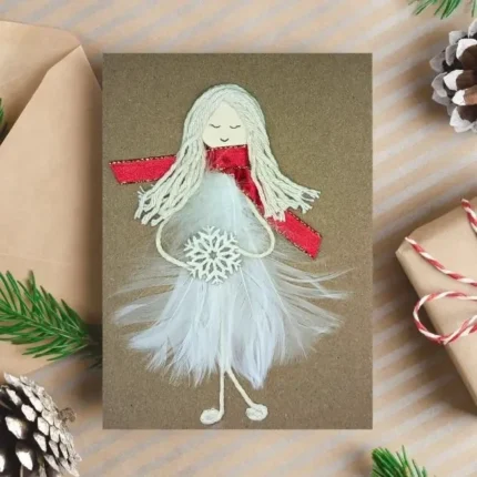 Handmade-Greeting-Card-with-Feather-Snowwomen