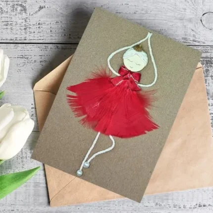 Handmade-card-for-her-birthday-or-other-occasions-with-a-red-ballerina-in-a-red-feathers.