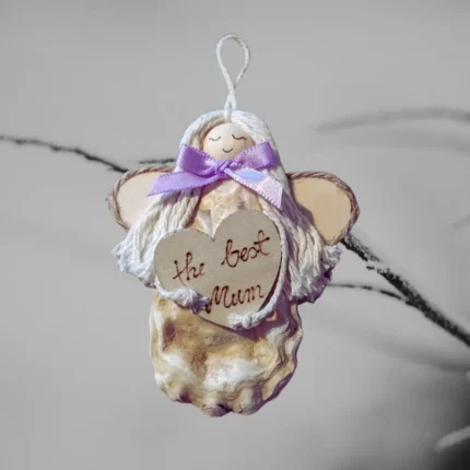 Handmade Oyster Shell Angel Ornament for Mother with Heart.webp